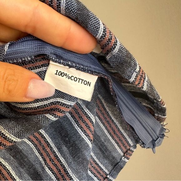 Aus Brand Morrisday The Label Linen Stripes Tie Straps Off Shoulder Top in Navy - Picture 9 of 9